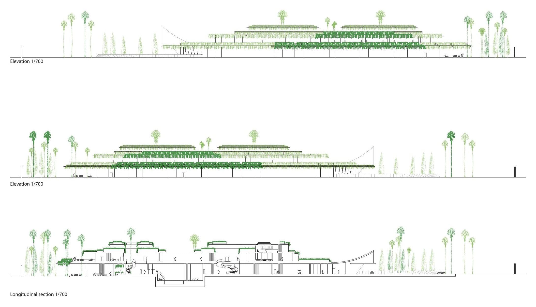 The Hanging Gardens Villa, Elevations and section
